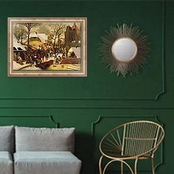 «The Adoration of the Magi 1» в интерьере классической гостиной с зеленой стеной над диваном