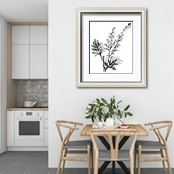 «Absinthe plant, Artemisia absinthium or wormwood engraving» в интерьере кухни в светлых тонах над обеденным столом