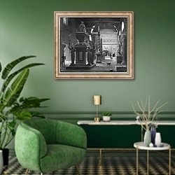 «The great room of the Musee des Monuments Francais, c.1820» в интерьере гостиной в зеленых тонах