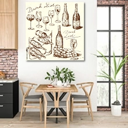 «Винная коллекция 2» в интерьере кухни с кирпичными стенами над столом