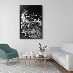 «История в черно-белых фото 918» в интерьере гостиной в скандинавском стиле с зеленым креслом