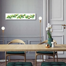 «Панорама с оливковыми ветками на белом фоне» в интерьере классической кухни у двери