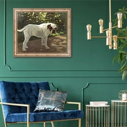 «A Bulldog on a Garden Path» в интерьере в классическом стиле с зеленой стеной