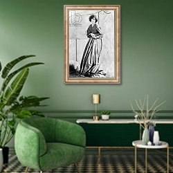 «Jane Morris, posed by Dante Gabriel Rossetti, 1865 3» в интерьере гостиной в зеленых тонах