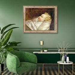 «Young Frederick Asleep at Last c.1855» в интерьере гостиной в зеленых тонах