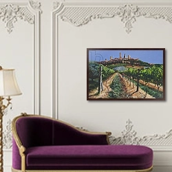 «Grape Vines, San Gimignano, Tuscany, 1998» в интерьере в классическом стиле над банкеткой