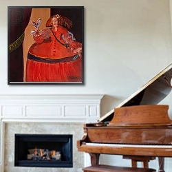 «Menina in Red With Small Cockerel» в интерьере классической гостиной над камином