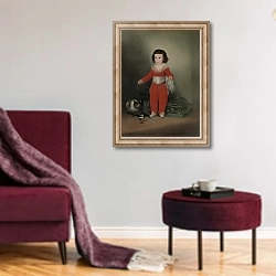 «Don Manuel Osorio Manrique de Zuniga, 1790» в интерьере гостиной в бордовых тонах