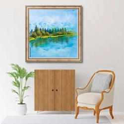 «Голубой пейзаж» в интерьере в классическом стиле над комодом