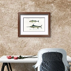 «Разные виды рыб» в интерьере кабинета с песочной стеной над столом