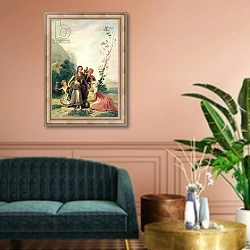 «Spring or the Flower Seller, 1786» в интерьере классической гостиной над диваном