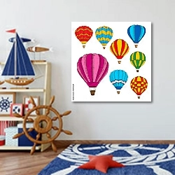 «Красочные эскизы воздушных шаров в стиле ретро» в интерьере детской комнаты для мальчика в морской тематике