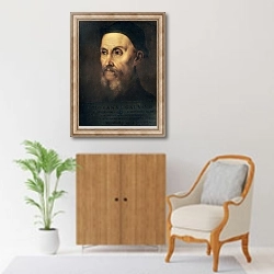 «Portrait of John Calvin» в интерьере в классическом стиле над комодом