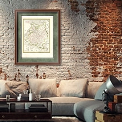 «Карта России. Европейская часть» в интерьере гостиной в стиле лофт с кирпичной стеной
