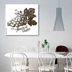 «Иллюстрация с белым виноградом» в интерьере светлой кухни над обеденным столом