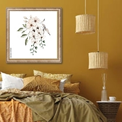 «Летний тропический букет с орхидеями» в интерьере спальни  в этническом стиле в желтых тонах