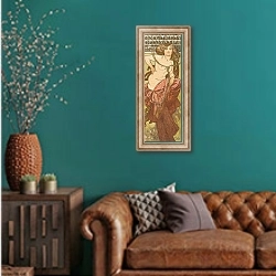 «Untitled Plate 13» в интерьере гостиной с зеленой стеной над диваном