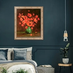 «Vase of Flowers 6» в интерьере классической спальни с темными стенами