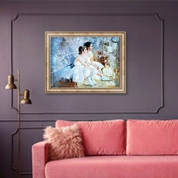 «Две балерины отдыхают» в интерьере гостиной с розовым диваном
