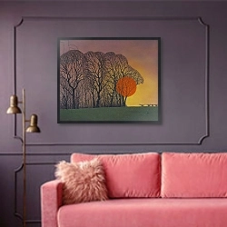 «Setting Sun, 2013» в интерьере гостиной с розовым диваном