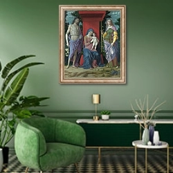 «Дева с младенцем и святые» в интерьере гостиной в зеленых тонах