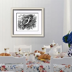 «Woodpecker or piculets or wrynecks, vintage engraving.» в интерьере столовой в стиле прованс над столом