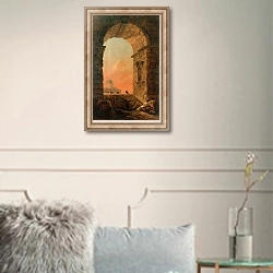 «Пейзаж с аркой и куполом собора Святого Петра в Риме» в интерьере в классическом стиле в светлых тонах