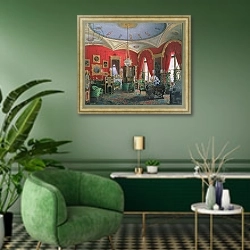 «Interior of the Winter Palace» в интерьере гостиной в зеленых тонах