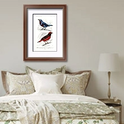 «Котинговые птицы » в интерьере спальни в стиле прованс над кроватью