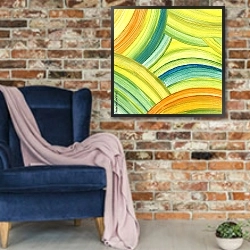 «Абстракция, акриловые краски 2» в интерьере в стиле лофт с кирпичной стеной и синим креслом