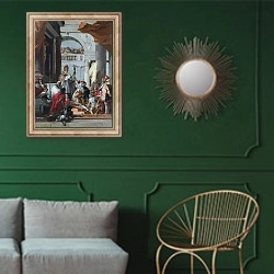 «Свадьба Фредерика Барбаросса» в интерьере классической гостиной с зеленой стеной над диваном