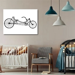«Длинный ретро велосипед на белом фоне» в интерьере детской комнаты для мальчика