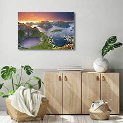 «Вид на Лофотенские острова, Норвегия» в интерьере современной комнаты над комодом