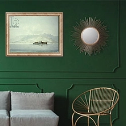 «Isola Madre, Lago Maggiore, c.1781» в интерьере классической гостиной с зеленой стеной над диваном