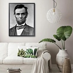 «История в черно-белых фото 423» в интерьере светлой гостиной в скандинавском стиле над диваном