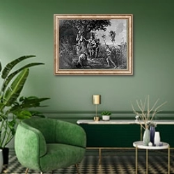 «Hermann celebrating victory after the Battle in the Teutoburg Forest» в интерьере гостиной в зеленых тонах