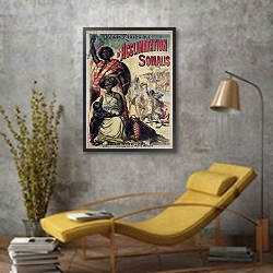 «Poster advertising the Somalian park at the Jardin Zoologique, Paris» в интерьере в стиле лофт с желтым креслом