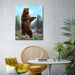 «Медведь» в интерьере современной гостиной с желтым креслом