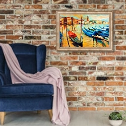 «Венеция, Италия 2» в интерьере в стиле лофт с кирпичной стеной и синим креслом