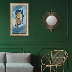 «The Dance, 1856» в интерьере классической гостиной с зеленой стеной над диваном