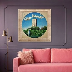«Summer Canning Town,» в интерьере гостиной с розовым диваном