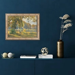 «Summer landscape with birches» в интерьере в классическом стиле в синих тонах