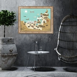 «Карта ОАЭ для путешественника» в интерьере в этническом стиле в серых тонах