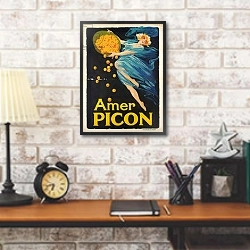 «Advertising poster for aperitif Amer Picon» в интерьере кабинета в стиле лофт над столом