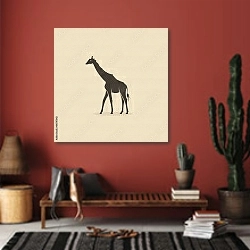 «Силуэт жирафа» в интерьере прихожей в этническом стиле с красной стеной