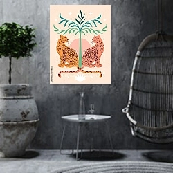 «Леопарды, солнце, пальма» в интерьере в этническом стиле в серых тонах