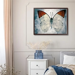 «Бабочка с красными кончиками крыльев» в интерьере спальни в стиле прованс с синими деталями