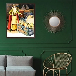 «The Story of Tom Thumb 2» в интерьере классической гостиной с зеленой стеной над диваном