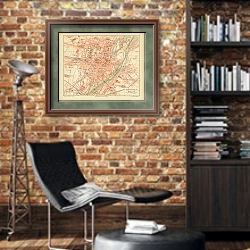 «Карта Мюнхена, конец 19 в.» в интерьере кабинета в стиле лофт с кирпичными стенами