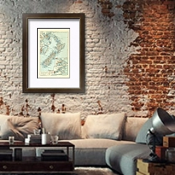 «Карта Новой Зеландии 3» в интерьере гостиной в стиле лофт с кирпичной стеной